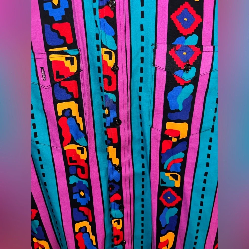 Vintage made in USA size XL retro bright colored western shirt button up - Picture 4 of 6